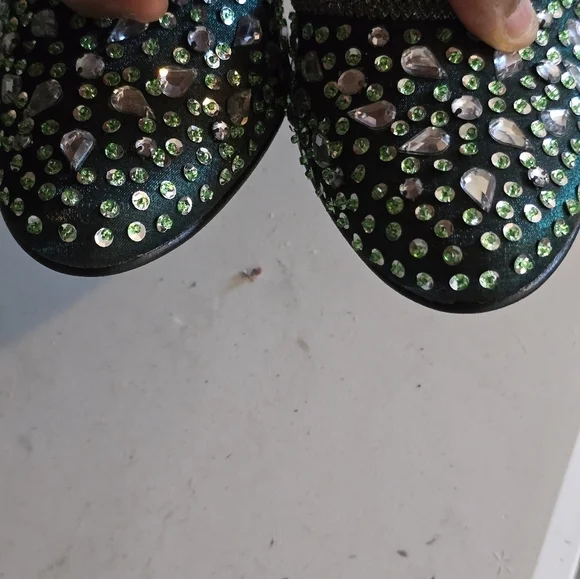 Marichi Mani Heels 8.5 Women Green Metallic Rhinestone Stiletto Party Bridal - Picture 9 of 15